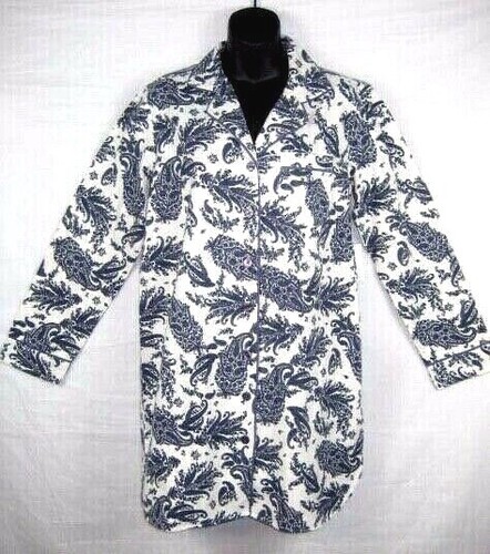 Tommy Bahama Womens Long Sleeve Flannel Paisley Sleep Shirt Size XS Blue White - Picture 1 of 6