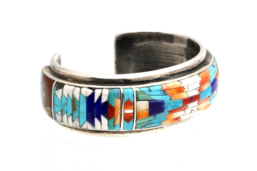 Bracciale Aperto In Argento Sterling 925 Con Inlay In Gemma Turchese Lapis - Foto 2 di 7