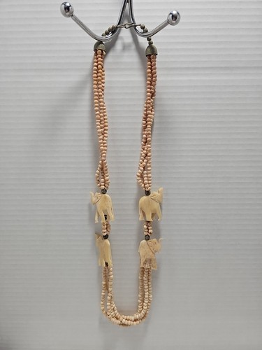 Vintage 1950s Carved Elephant Necklace - 28 in - One Elephant is Lame :( - Picture 2 of 10