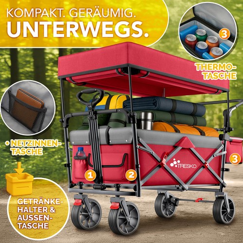 TRESKO® Bollerwagen Faltbar mit Dach Handwagen Kinder Transportwagen Strand XXL - Bild 39 von 64