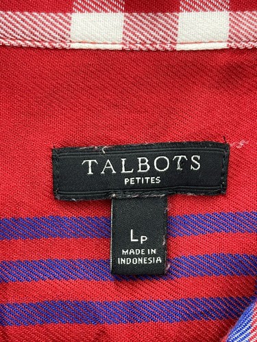 Talbots Button Up Flannel Shirt Top Womens Size Large Petite LP Red Blue Plaid - Picture 3 of 8