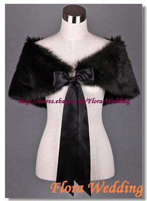 ELFENBEIN/SCHWARZ KUNSTFELL SATIN GEFÜTTERT BRAUT SCHAL/CAPELET WICKELN/ZUCKENBOLERO/STOLA, RB
