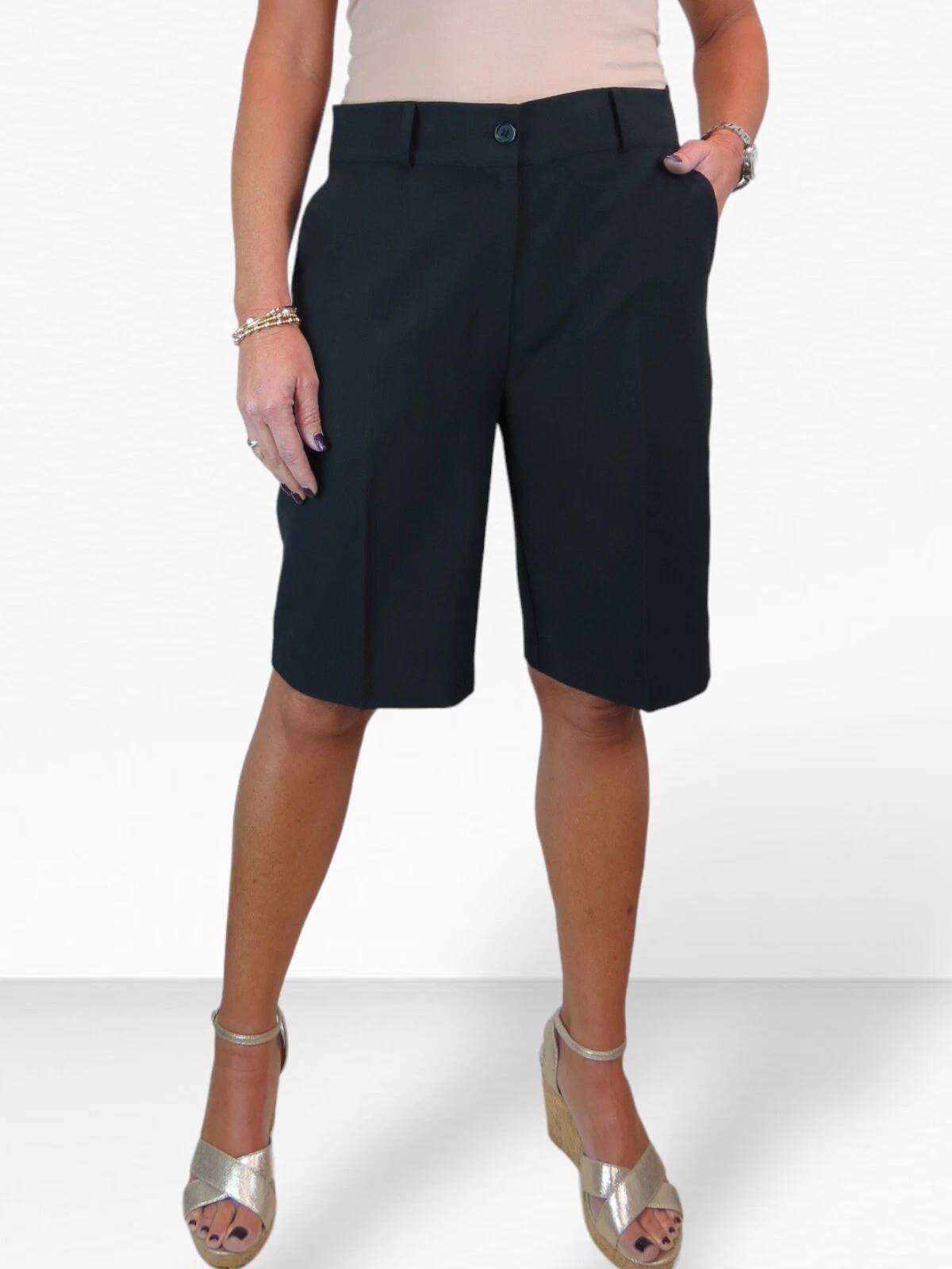 Ladies Smart Tailored Shorts Soft Material Washable Day Evening Black 8-22
