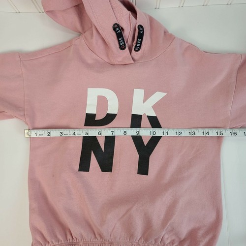 DKNY GIRLS Short Sleeve Sweatshirt Hoodie Pink Size Medium Pullover - Picture 9 of 10