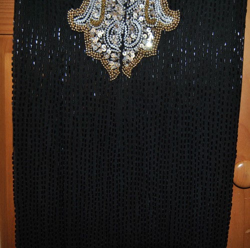 SLIMMING BLACK FLOOR LENGTH BEADED COCKTAIL PAGEANT BALL GOWN.SILVER/GOLD ACCENT - Picture 5 of 10