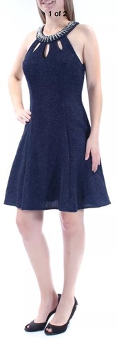 NUEVO Vestido Betsy & Adam Azul Marino Para Mujer Talla 4 Vaina Línea A Brillante $189 - Imagen 2 de 5