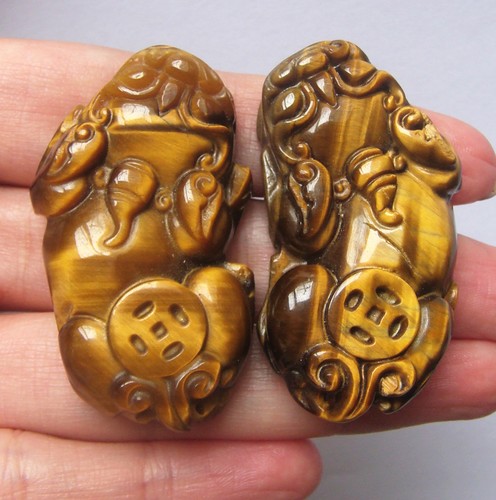 TIGER'S EYE GEMSTONE CHINESE LION FOO/ FU DOG CARVING 4 HOME DECOR/ COLLECTIBLE - Picture 1 of 3