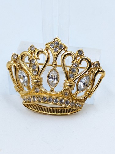 Kenneth Jay Lane KJL for Avon Crown Brooch Pin Gold Tone w/ Rhinestones E013 - Picture 4 of 7