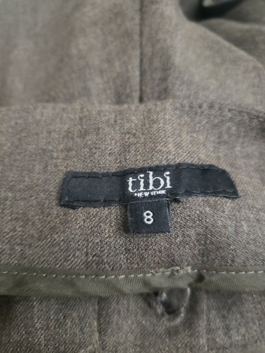Tibi New York Size 8 Semi Wide Leg Trousers Pants Dark Beige Retro - Picture 6 of 7