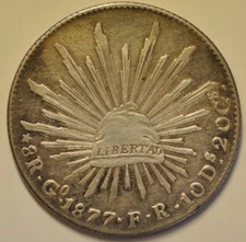Mexico Silver 8 Reales 1877 Go FR   Guanajuato Mint   mw26458
