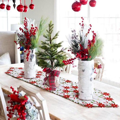 Christmas Table Runners Embroidery Placemat Polyester Tablecloth Party Decor - Picture 9 of 23