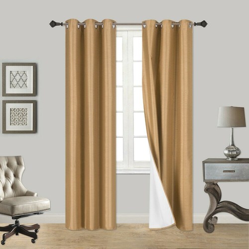 1 SET 100% THERMAL BLACK OUT WINDOW LINED CURTAIN PANEL BRONZE GROMMET ADAM - Picture 13 of 56