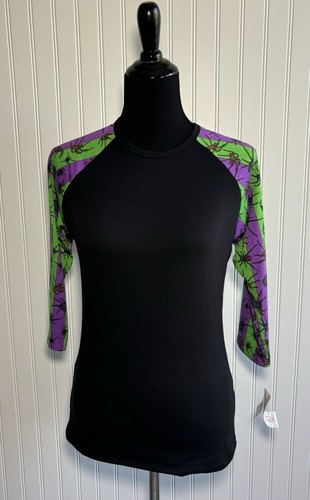 LuLaRoe Randy Camicia Ragni Halloween Viola Verde Nero Donna Taglia XS Tunica