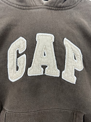 Gap Kids Medium 8 Brown Pullover Hoodie Distressed Patch Lettering - Picture 3 of 5