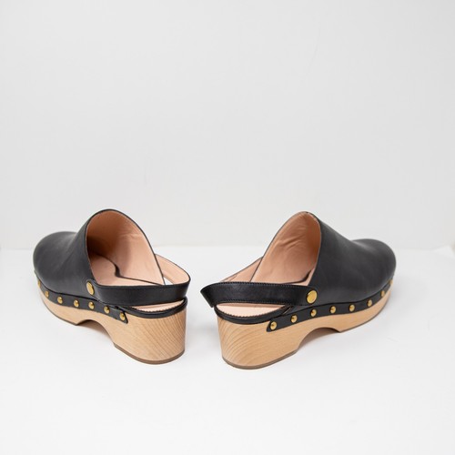 NEU J. Crew wandelbare Leder Nieten verzierte Holzsohle Clogs Schuh schwarz - Bild 3 von 4