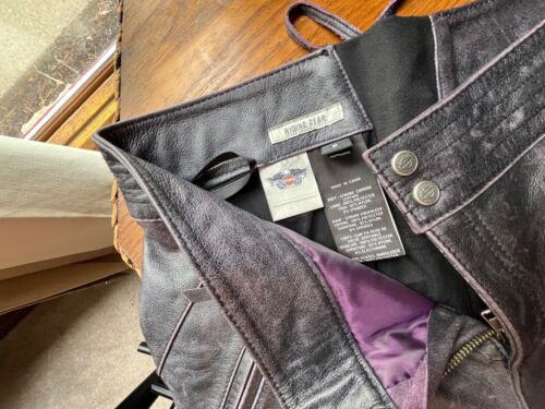 Harley Davidson Pants Women 8 Black Leather Riding Gear Stretch Lace Up Back NWT - Picture 8 of 11