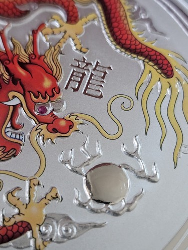 2012 Australia Year of the Dragon 1 Kilo Silver Enameled Ruby Eye Reverse Proof - Picture 4 of 9