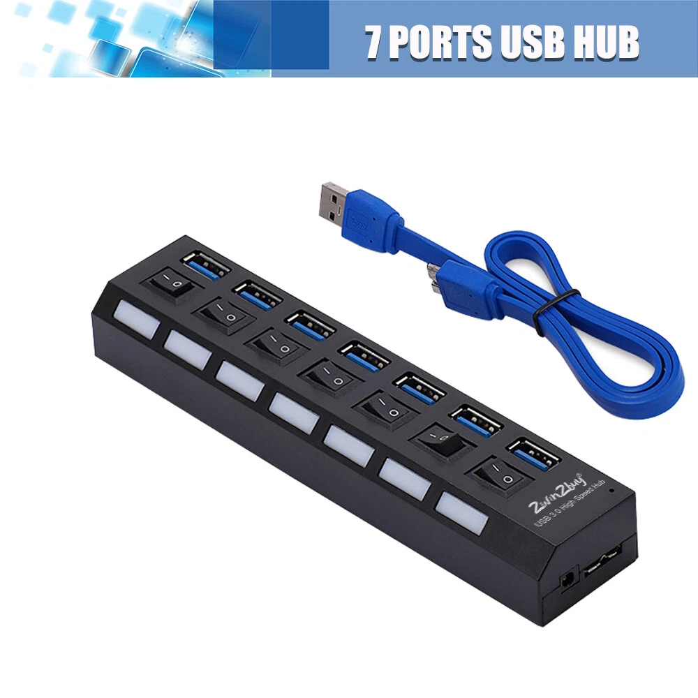 7-Port USB 3.0 Hub with Individual Switches - Portable Splitter Expander