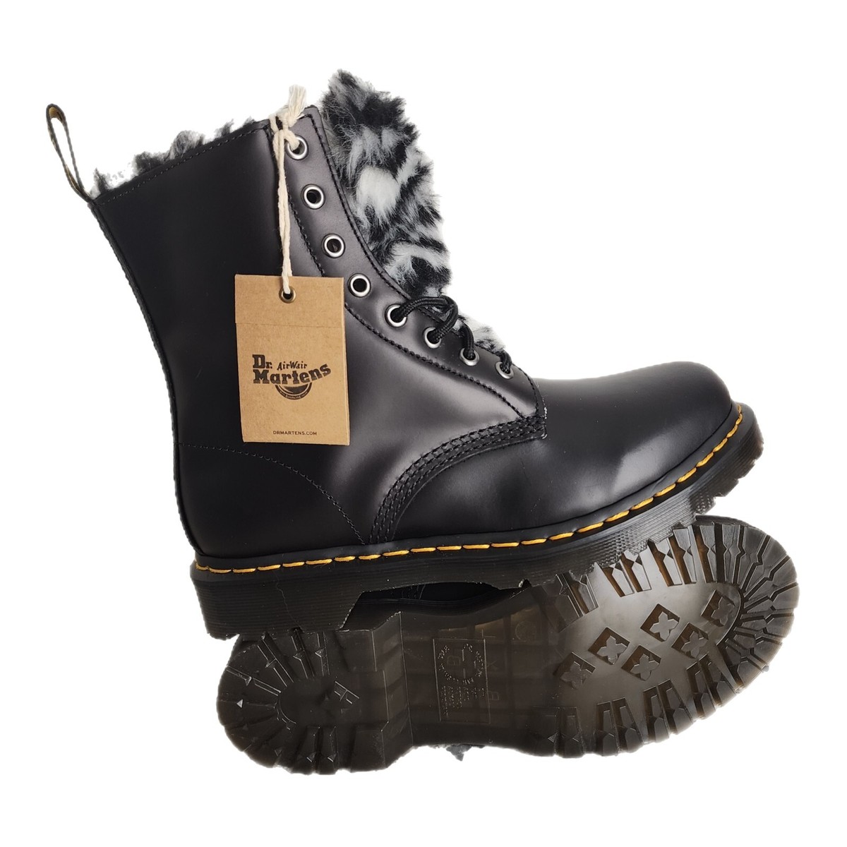 Dr. Martens Docs 1460 8-Eye Serena Boot Black / Zebra Fur Lined