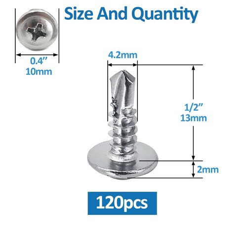 #8 x 1/2" Sheet Metal Screws 410SS, Truss Head, Self-Tapping, 120PCS + Bit - Picture 5 of 5