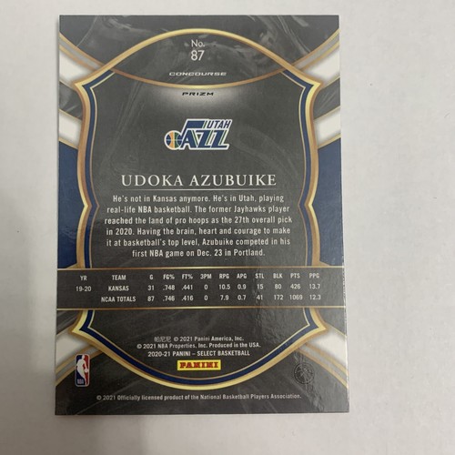 2020-21 SELECT CONCOURSE RED WHITE ORANGE FLASH PRIZM #87 UDOKA AZUBUIKE RC JAZZ - Picture 2 of 2