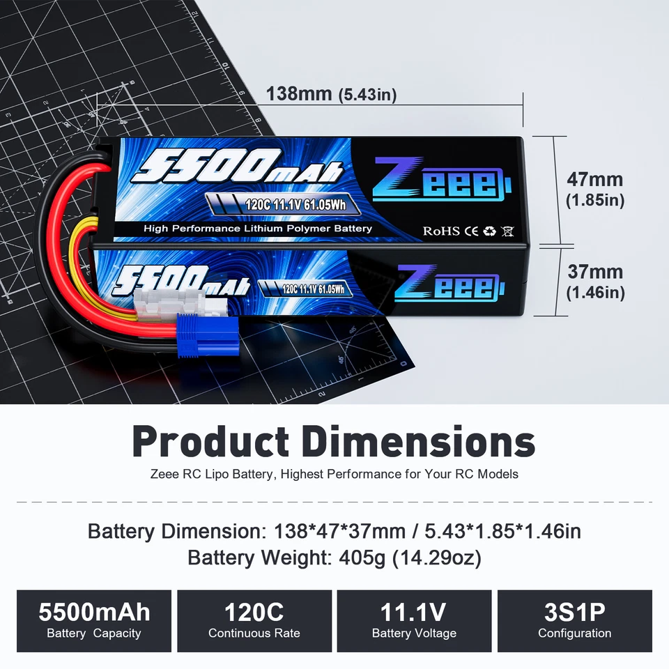 2X Zeee 3S 11,1V 120C 5500mAh LiPo Akku Batterie Hardcase EC5 für RC Auto Boot - Bild 3 von 4