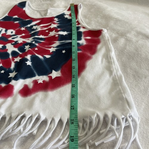 Celebrate Girls Red White Blue Swirl Star Patriotic Fringe Tank Top T Shirt XL - Picture 6 of 6