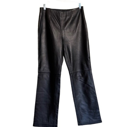 Apt 9 Lambskin Leather Pants Womens Size 6 Black Straight Leg High Waist Lined - Picture 1 of 13