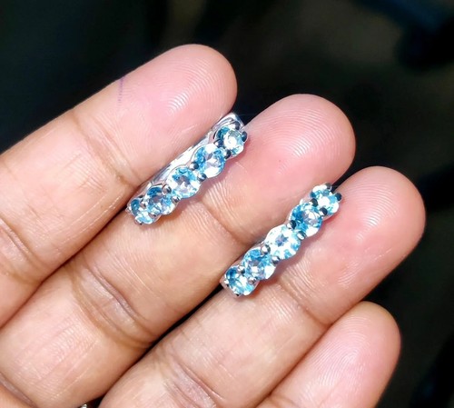 2Ct Round Cut Lab Created Aquamarine Huggie Hoop Earrings 14K White Gold Plated - Picture 4 of 10