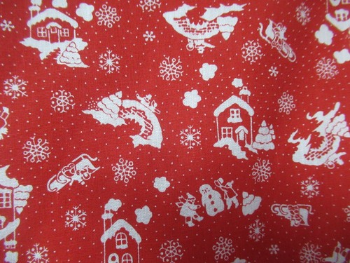 Wamsutta  CHRISTMAS HOUSES SNOWMAN  COTTON FABRIC RED  VTG 60`S 70`S   35" X 44 - Picture 4 of 6