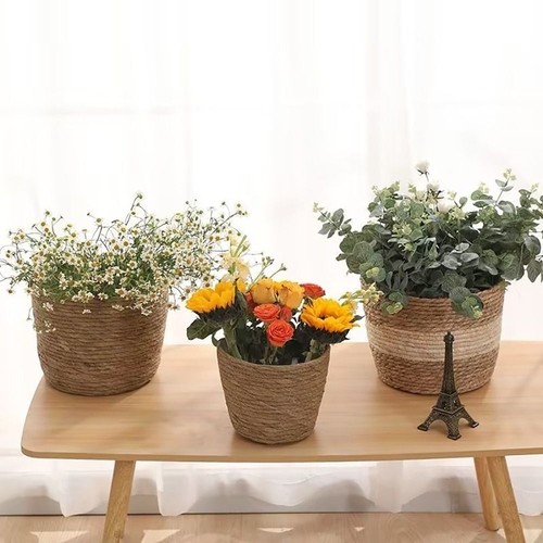 1Pcs Planter Basket Flower Pot Basket Rattan Straw Woven Plant Flower Basket - Picture 4 of 16
