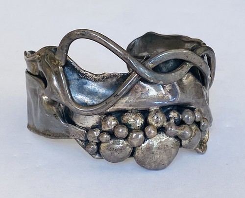 Vintage Donald Marksz Signed Sterling Silver Brutalist Nugget Cuff Bracelet - Picture 3 of 19