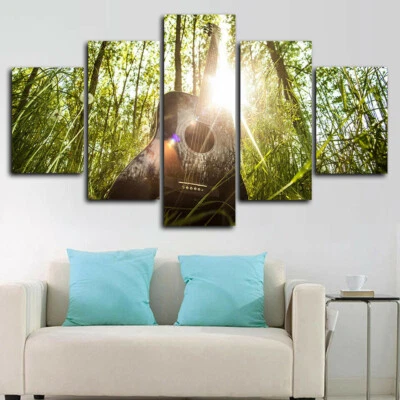 Acoustic Guitar Spring Nature 5 Panel Canvas Print Wall Art Poster Home Decor - Image 1 of 4