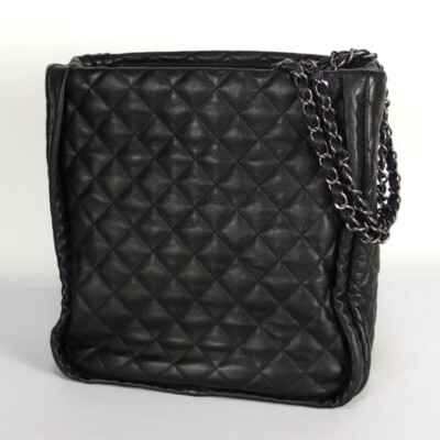 Chanel Chain Tote Bag Matelasse Coco Mark Black Leather