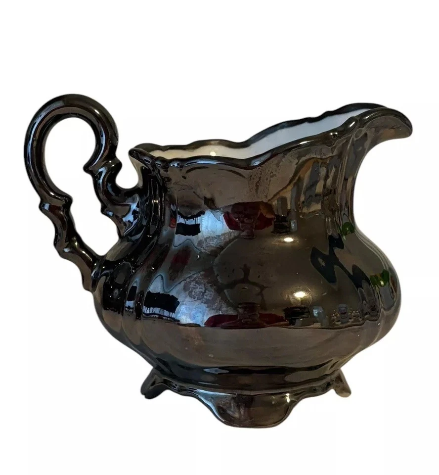 Juego de crema de azúcar con tapa Silver Lusterware Anthropologie café té metálico Foto 3 de 4