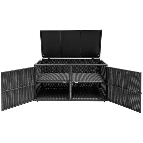 NNECW 0.33m Patio Rattan Storage Container Box with Shelf -Black - Picture 2 of 10
