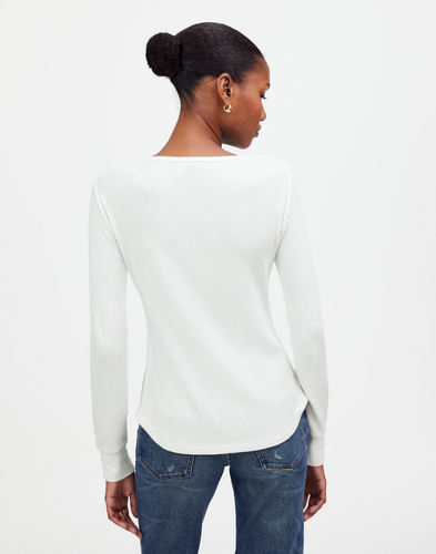 Camiseta Henley blanca manga larga cuello redondo punto gofre Madewell para mujer S Top nueva con etiquetas - Imagen 3 de 12