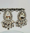 Teardrop Chandelier Earrings Crystal Silver Tone Dangling Fashion Pierced 2"