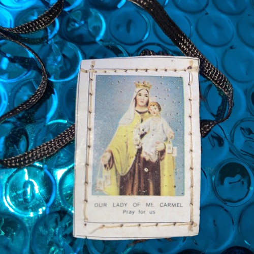 vintage scapular 1950s 17.5” St Simon Stock, Our Lady Of Mt Carmel, Pray For Us - Picture 4 of 4