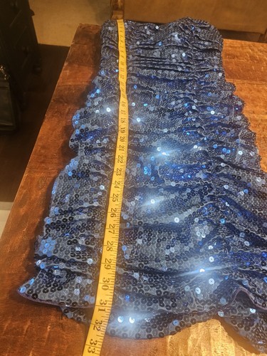 Vintage Sequin Beaded Blue Strapless Tadashi Cocktail Dress Small - Picture 11 of 14
