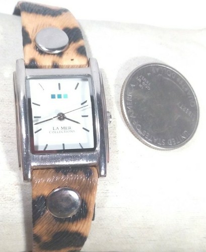 La Mer Collection Watch Leather Leopard Bracelet Band Silver Case White Face New - Picture 5 of 8