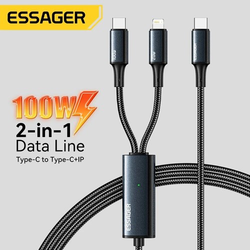 2 in 1 100W Cable USB C to Type C PD Fast Charger Data Cord For iPhone Laptop - Picture 1 of 10