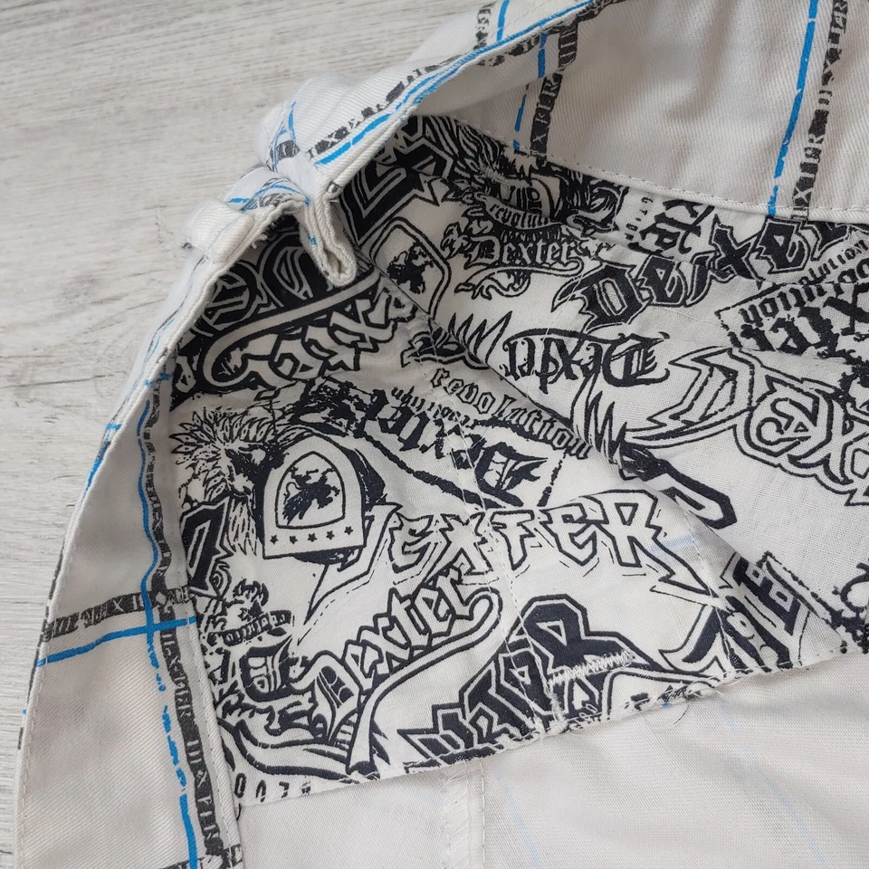 Dexter Revolution Men's Grid Shorts 34 Embroidered Logo White Blue Y2K - Image 3 of 4