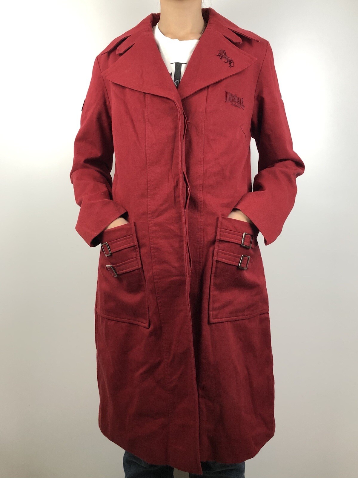 Vintage Lonsdale Women's Trench Coat Long Jacket Red Size M