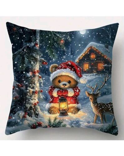 Set Of 4 Adorable Deer Amd Friends Christmas Throw Pillow Covers - Picture 3 of 7