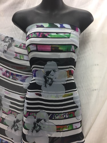 Designer Chiffon Mehrfarbig Blumen/Streifen Print Hochzeit Leicht - Bild 2 von 4