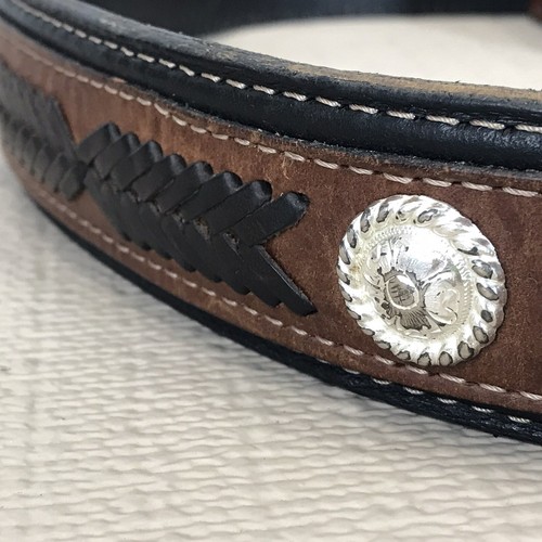 Vintage Western Mexican Handmade Belt Black Brown Woven Leather Conchos 38 *FLAW - Picture 5 of 14