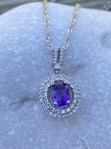 Gold Coast Amethyst necklace Platinum Plated cubic zirconia NIB - Picture 2 of 9