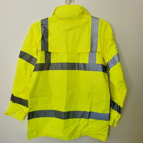 Portwest Hi-Vis Medium Men's Yellow Safety Rain Jacket Hideaway Collar Hood - Picture 3 of 6
