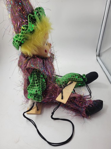 Vintage Creepy Clown Marionette Stringed Puppet Painted Face Circus Sequin - Picture 7 of 10